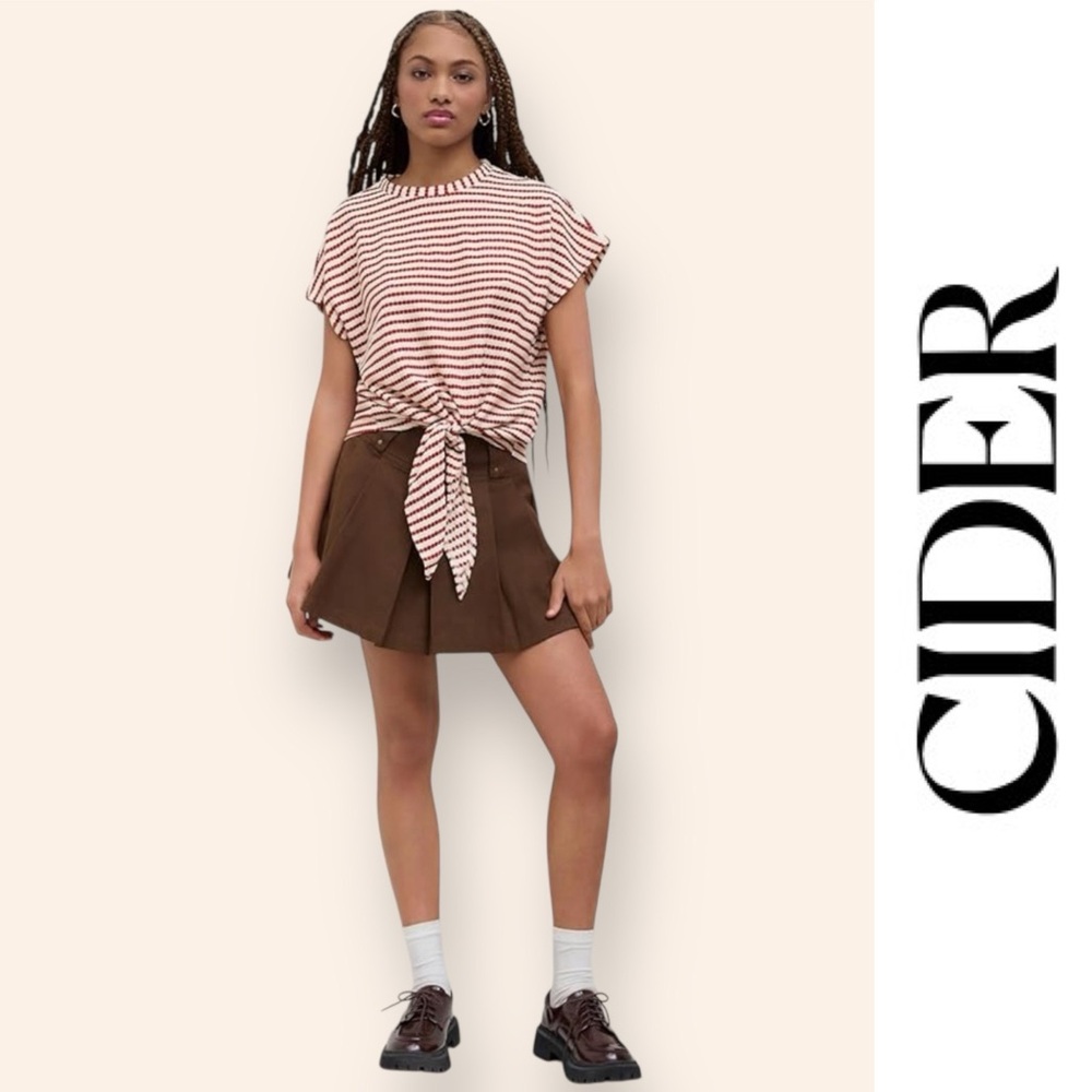 Cider Red‎ & Cream Striped Knotted Top, Size S, MSRP $28